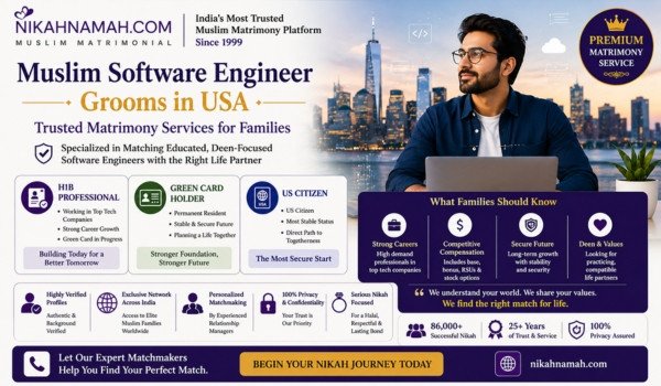 USA based Muslim software engineer groom matrimony guide with H1B Green Card and tech professional marriage matchmaking services
