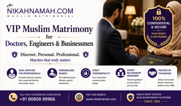 VIP Muslim matrimony services for doctors engineers and businessmen with confidential personalized matchmaking and trusted relationship managers in India