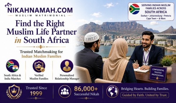 Find the right Muslim life partner in South Africa through trusted matrimony services connecting Indian Muslim families across Durban Johannesburg Cape Town Pretoria and India with personalized matchmaking support