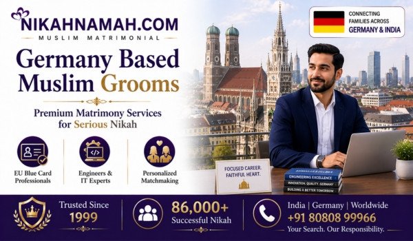 Germany based Muslim grooms premium matrimony services connecting Indian Muslim families with EU Blue Card professionals engineers IT experts and verified marriage profiles across Germany and India