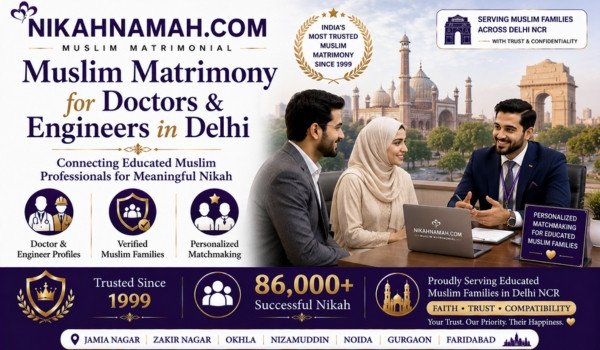 Muslim matrimony for doctors and engineers in Delhi connecting educated Muslim professionals and verified families across Jamia Nagar Zakir Nagar Okhla Nizamuddin Noida Gurgaon and Delhi NCR through personalized matchmaking services