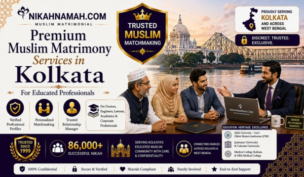 Premium Muslim matrimony services in Kolkata for educated professionals offering verified profiles, personalized matchmaking, dedicated relationship managers, and trusted marriage guidance for doctors, engineers, lawyers, academics, and corporate professionals across Kolkata and West Bengal.