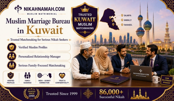 Muslim marriage bureau in Kuwait helping serious Indian Muslim Nikah seekers through verified profiles, personalized relationship managers, trusted family-focused matchmaking, and premium matrimony services across Salmiya, Hawally, Fahaheel, and Kuwait City.