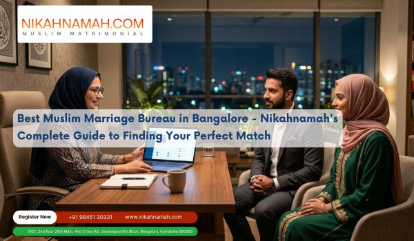 Muslim marriage bureau consultation in Bangalore with a couple meeting a matchmaker at Nikahnamah matrimonial service