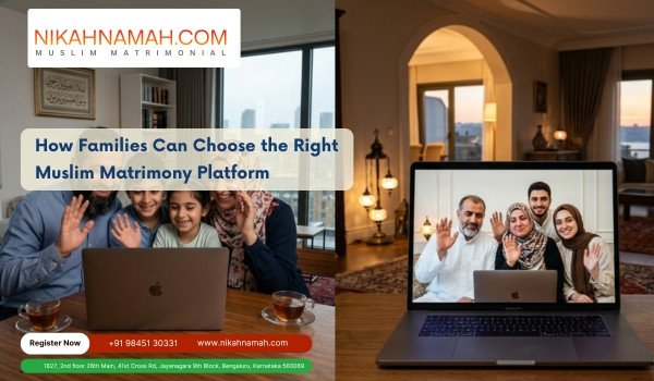 Muslim families connecting online through matrimony platform video call for marriage matchmaking
