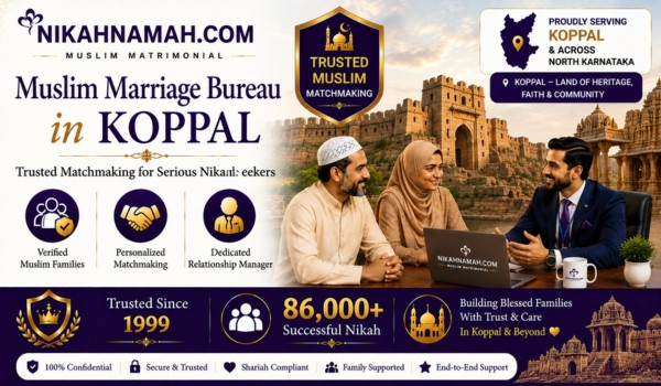 Muslim marriage bureau in Koppal providing trusted matchmaking services for serious Nikah seekers with verified Muslim families personalized relationship guidance and dedicated marriage support across Koppal and North Karnataka.
