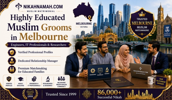 Highly educated Muslim grooms in Melbourne including engineers, IT professionals, and researchers finding verified Muslim brides through premium matchmaking, dedicated relationship managers, and trusted Nikah services across Melbourne and Victoria for educated Muslim families.